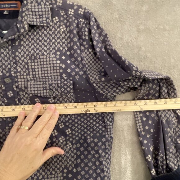 pd&c Men’s S Western Blue White Long Sleeve Button Up Dual Pocket Casual Shirt - Picture 7 of 13